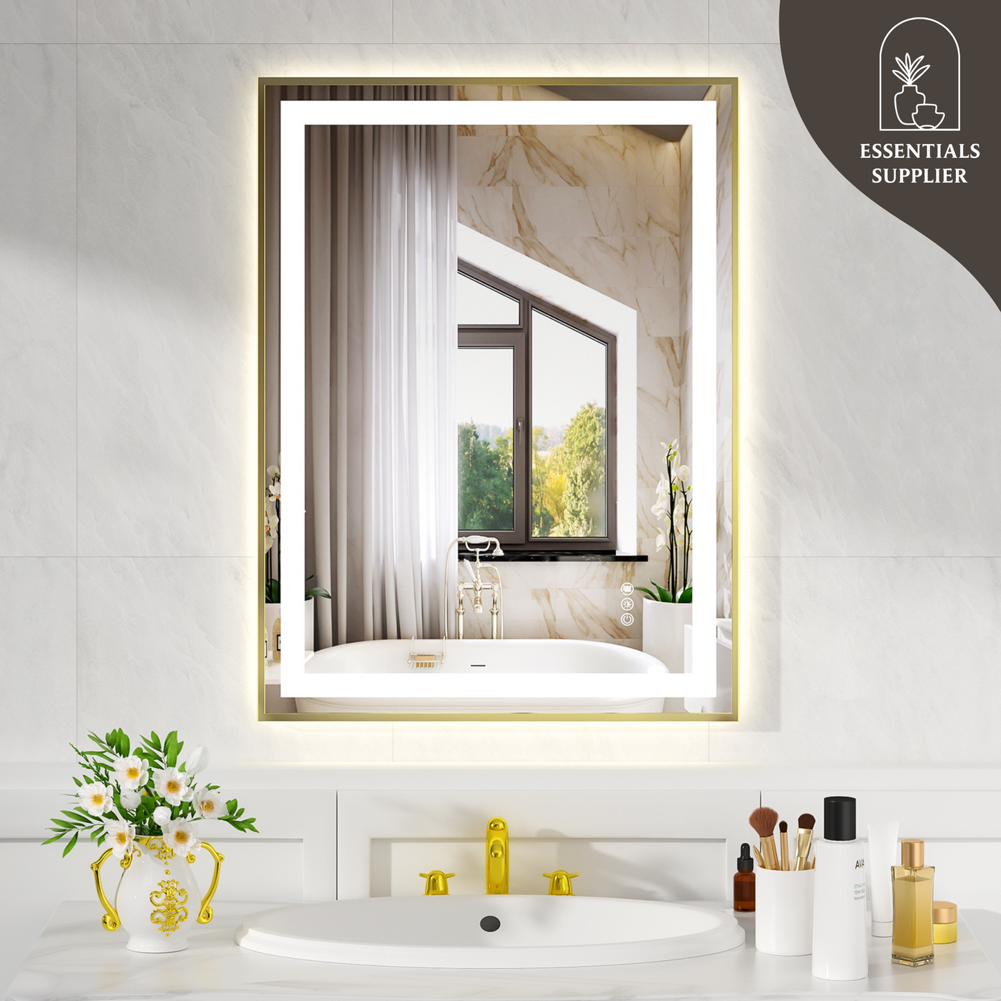 24x32" Gold Framed LED Mirror with Dual Front & Back Light Strips