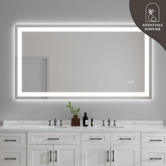 55x30 Dual LED Light Frameless Mirror – Front & Back Lighting
