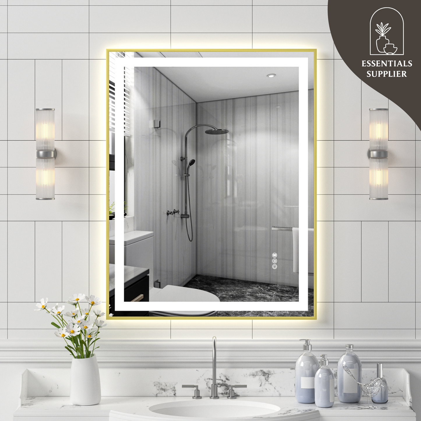 28x36" Gold Framed LED Mirror with Dual Front & Back Light Strips