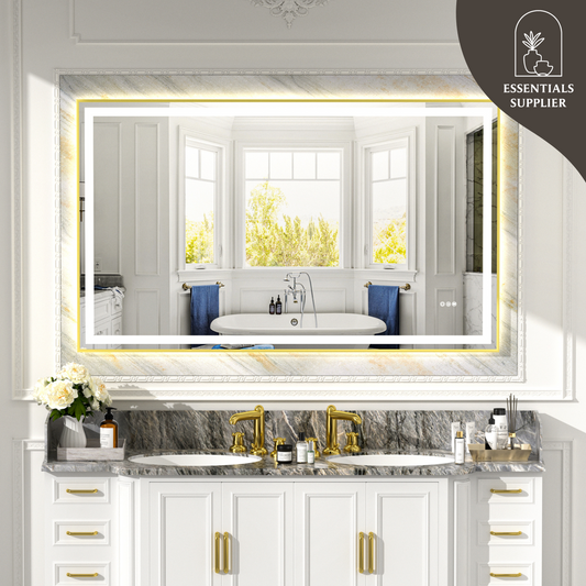 60x36" Gold Framed LED Mirror with Dual Front & Back Light Strips