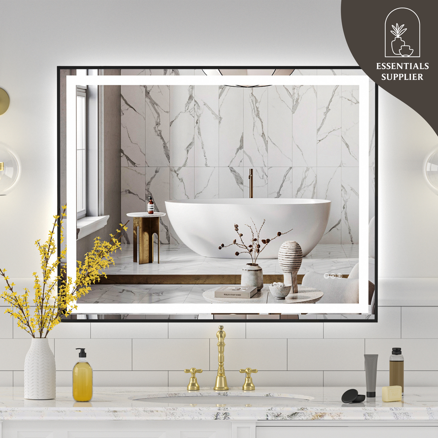 40x32" Black Framed LED Mirror with Dual Front & Back Light Strips