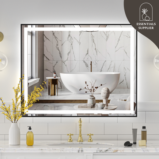 40x32" Black Framed LED Mirror with Dual Front & Back Light Strips