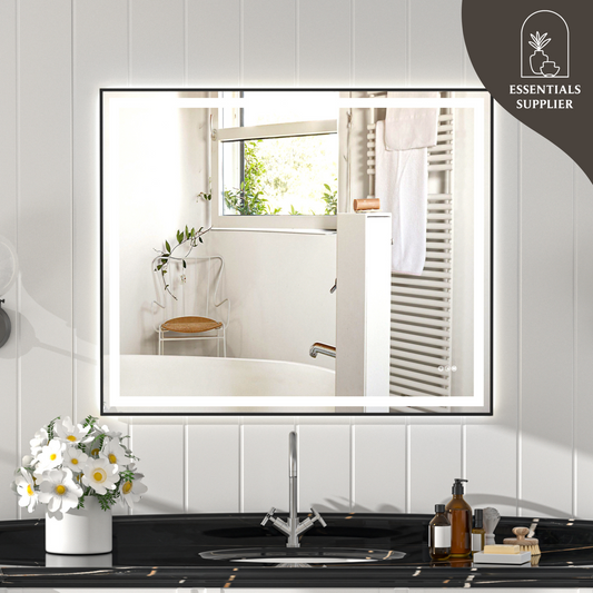 48x40" Black Framed LED Mirror with Dual Front & Back Light Strips