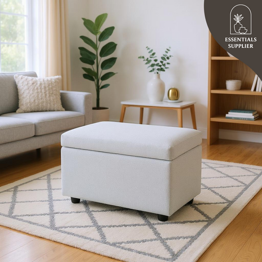 Light Gray Linen Storage Ottoman Bench with Hidden Compartment – 24.8" Wide