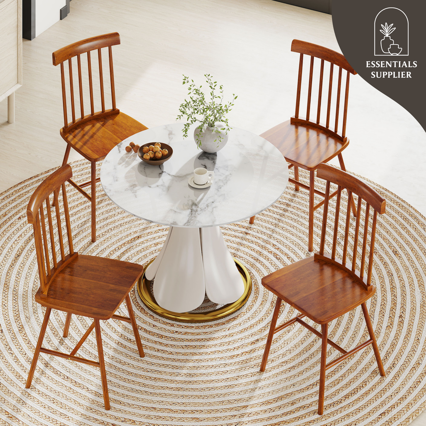 Light Brown Wooden Farmhouse Dining Chairs – Set of 4