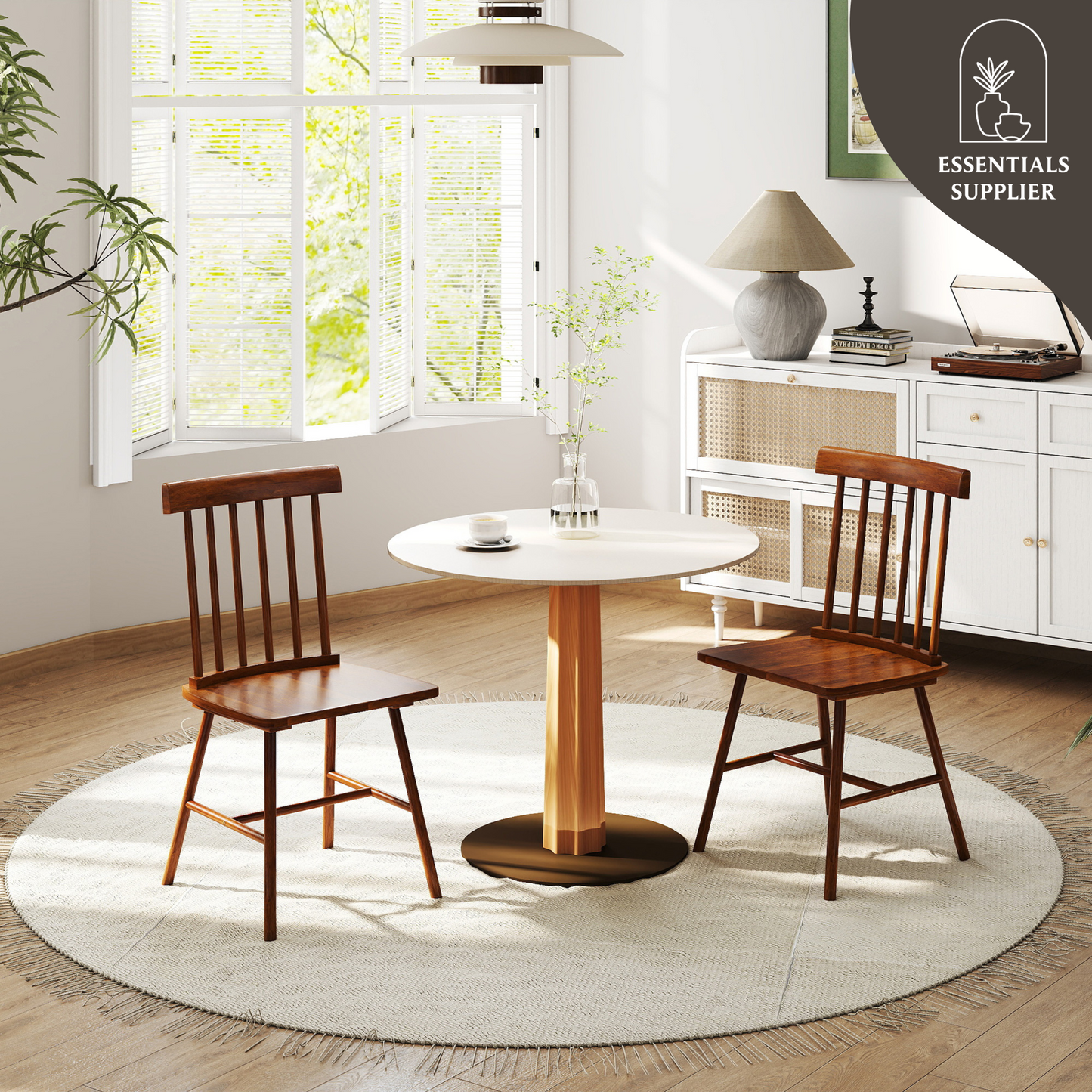 Light Brown Wooden Farmhouse Dining Chairs – Set of 2
