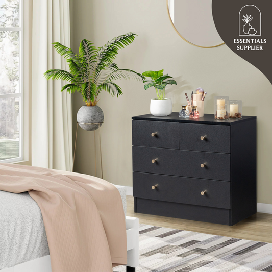 Modern Black 4-Drawer Dresser – Space-Saving Storage Cabinet for Bedroom or Living Room
