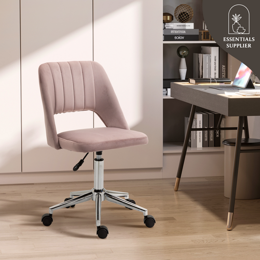 Modern Pink Velvet Office Chair – Adjustable Height, Swivel Base & Scallop Backrest
