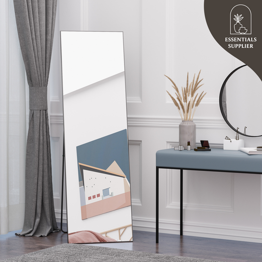 Modern Black Full-Length Dressing Mirror – Freestanding or Wall-Mount Design
