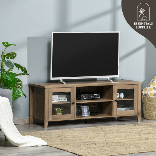 55" Brown LED TV Stand with Adjustable Shelves & Cable Management – Modern Cabinet