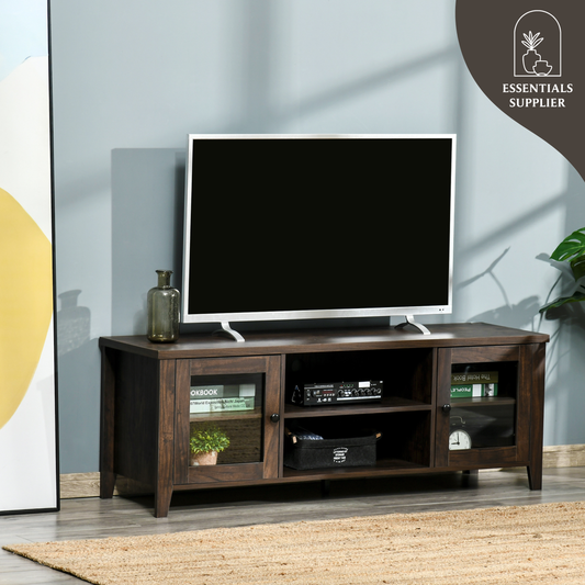 55" Coffee LED TV Stand with Adjustable Shelves & Cable Management – Modern Cabinet