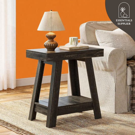 Rustic Grey Farmhouse End Table with 2 Open Shelves – Compact Side Storage