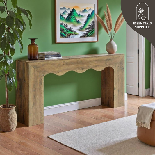 63" Retro Wavy Edge Console Table – Modern Entryway Sofa Table with Storage