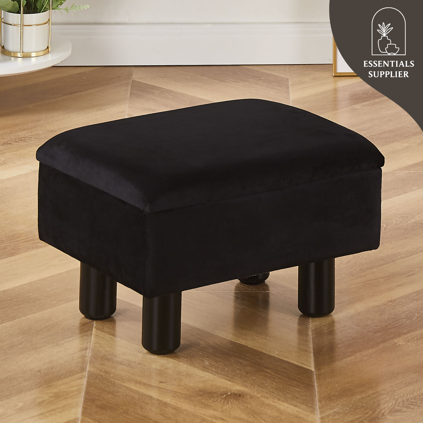 Linen Storage Ottoman Foot Stool – Black Step Seat with Solid Wood Legs