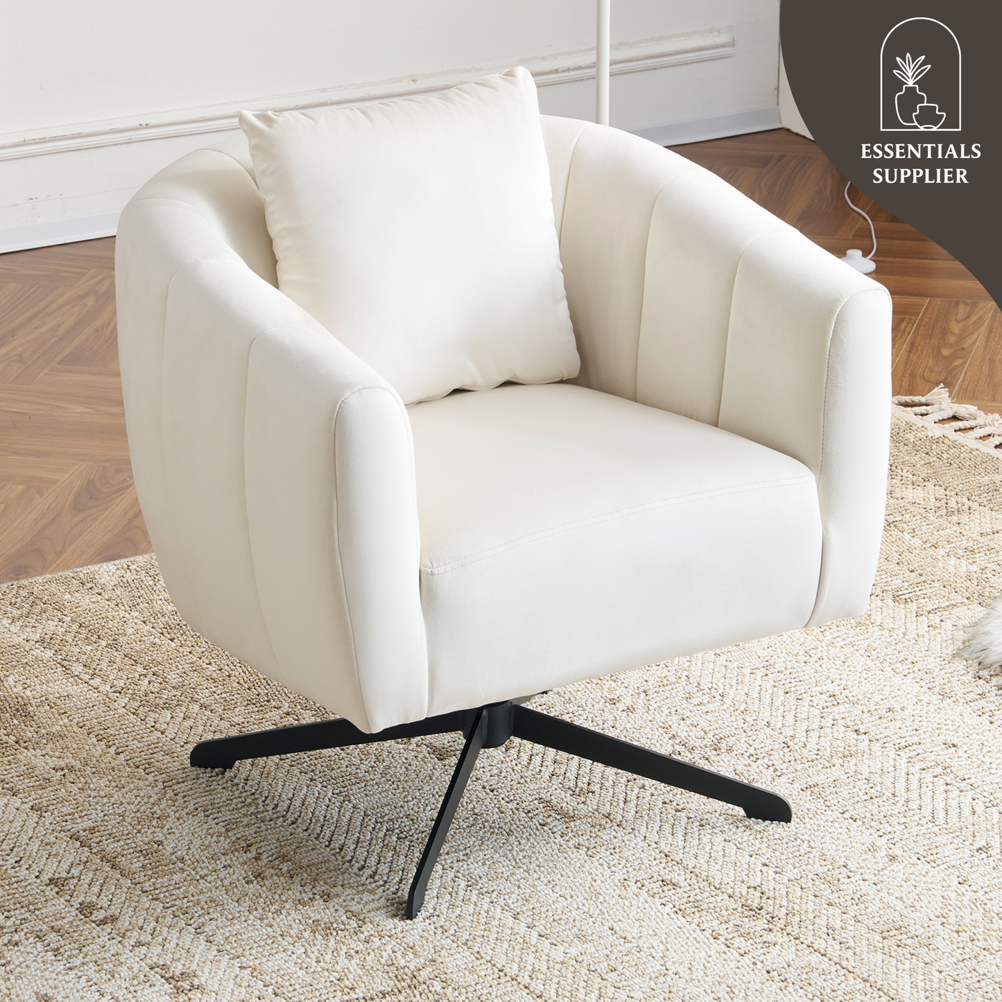 360° Swivel Velvet Accent Chair with Fluffy Cushion – Off White