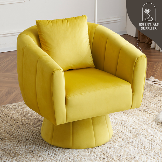 Velvet Accent Chair with Fluffy Cushion – Yellow