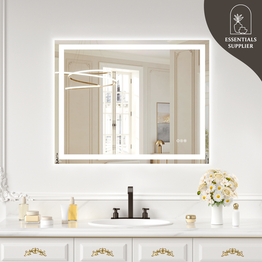 40x32" Dual LED Light Frameless Mirror – Front & Back Lighting