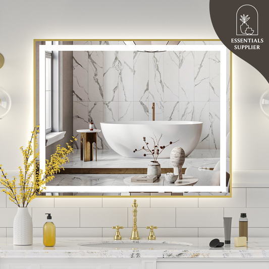 40x32" Gold Framed LED Mirror with Dual Front & Back Light Strips