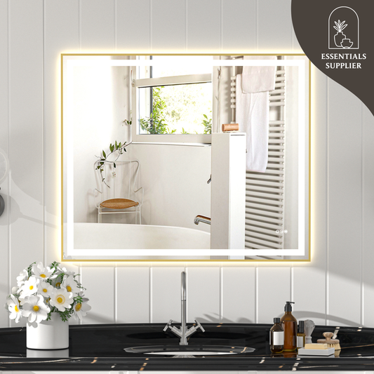 48x40" Gold Framed LED Mirror with Dual Front & Back Light Strips