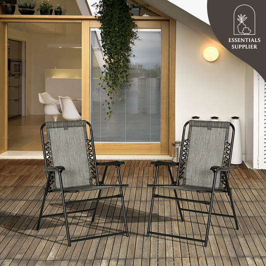 Set of 2 Foldable Mesh Armchairs – Outdoor Lounge Chairs with Armrests