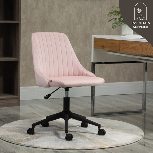 Pink Velvet Scallop Swivel Office Chair – Adjustable Height & Chic Design