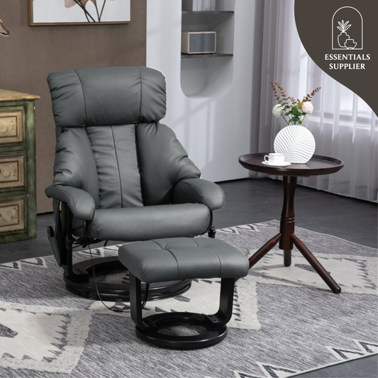 PU Leather Massage Recliner Chair with Ottoman & Remote, Gray