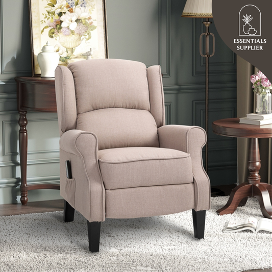 Heated Massage Recliner Chair with Lumbar Support – Manual Pushback, Beige
