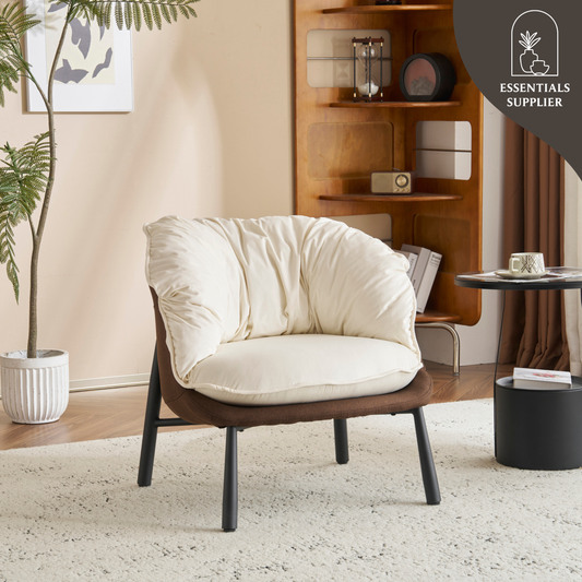 Modern Velvet Barrel Accent Chair with Metal Legs – Off-White Armchair