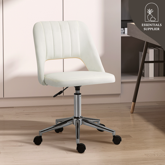 Modern White Velvet Office Chair – Adjustable Height, Swivel Base & Scallop Backrest