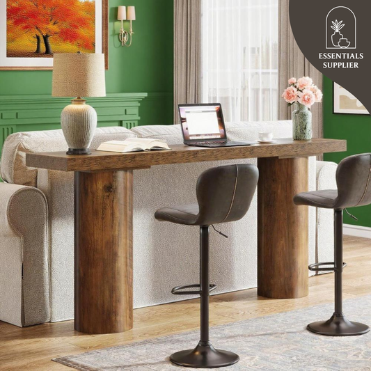 63" Rustic Farmhouse Bar Console Table – Narrow Counter Height Sofa Accent