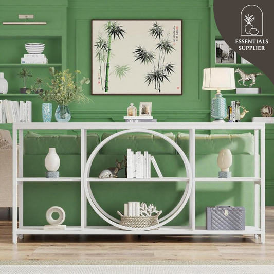 63" Retro Wavy Edge Console Table – Modern Entryway Sofa Table with Storage