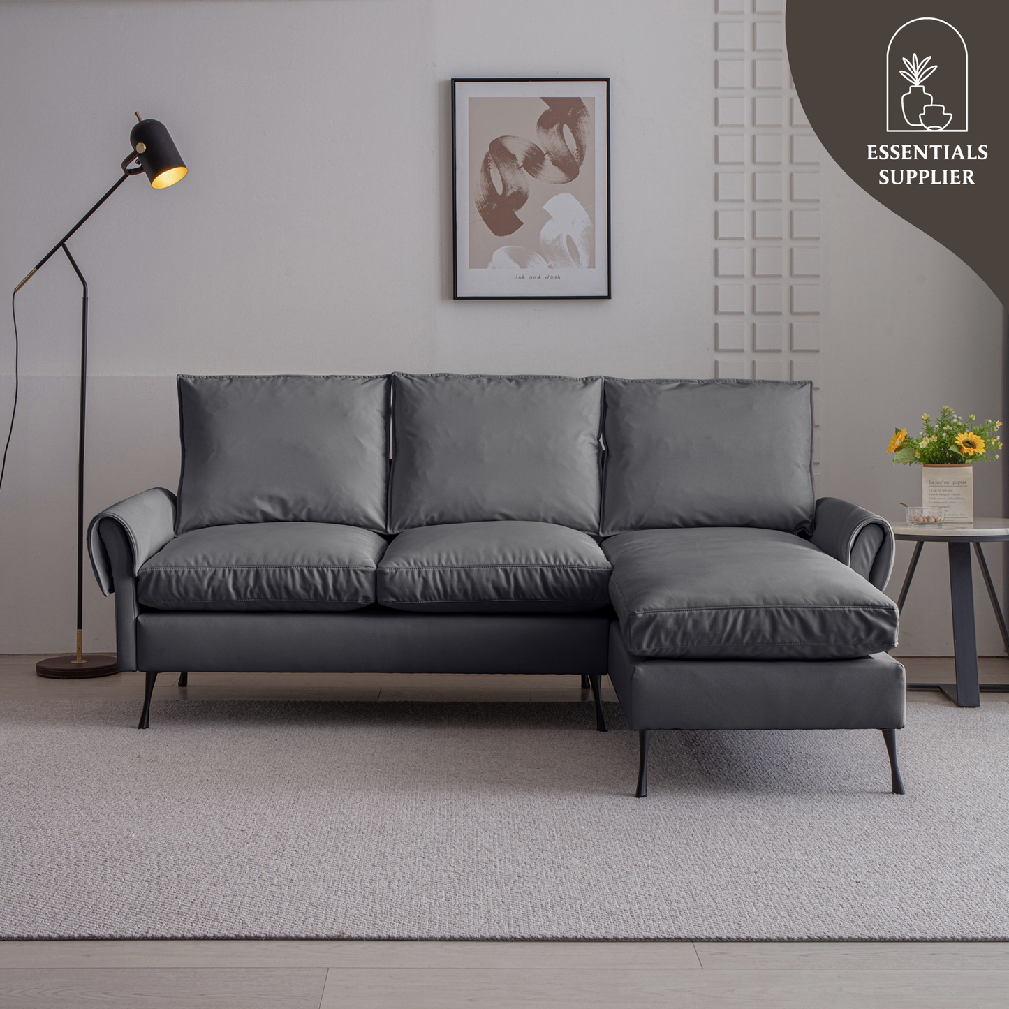 81" Modern L-Shaped Sofa with Reversible Chaise – Tech Leather Couch