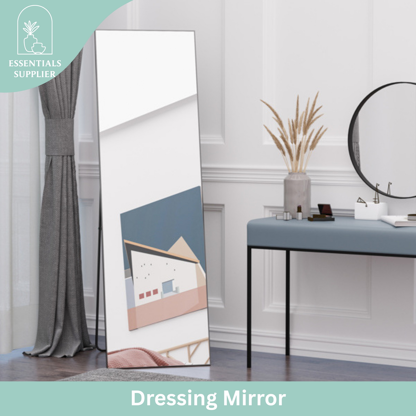 Modern Black Full-Length Dressing Mirror – Freestanding or Wall-Mount Design