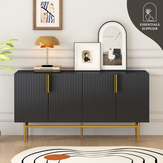Modern 4-Door Sideboard Buffet Cabinet with Gold Handles, Black for Home Use