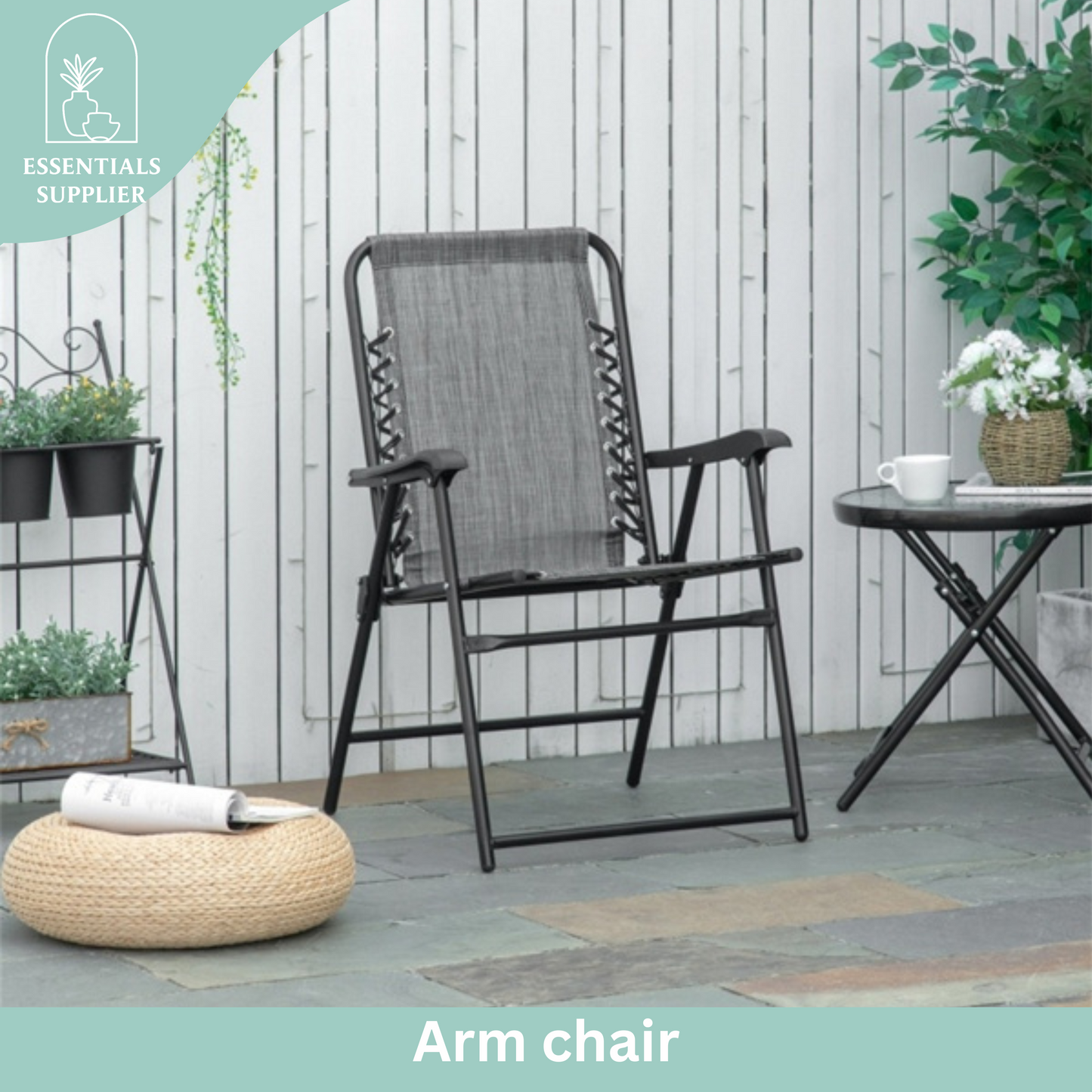 Foldable Mesh Patio Armchair – Gray Outdoor Chair