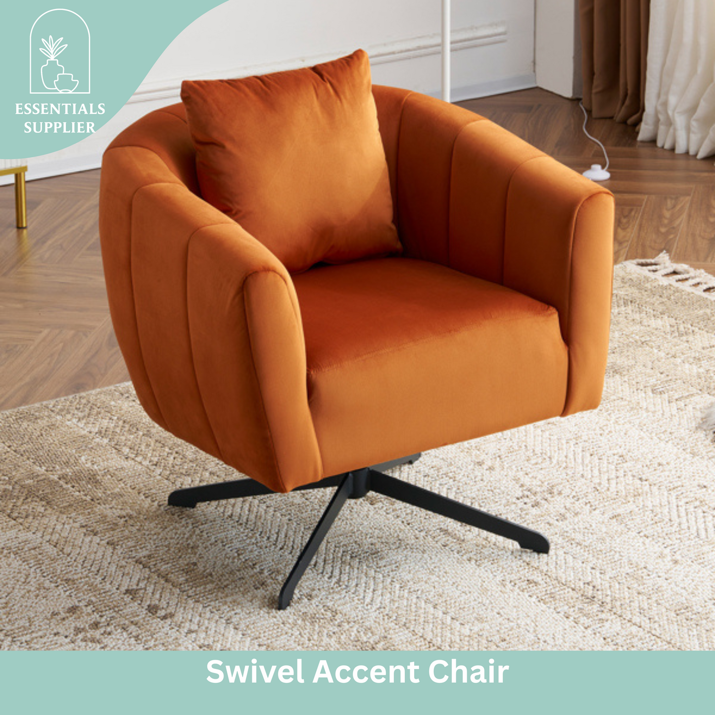 360° Swivel Velvet Accent Chair with Fluffy Cushion – Burnt Orange