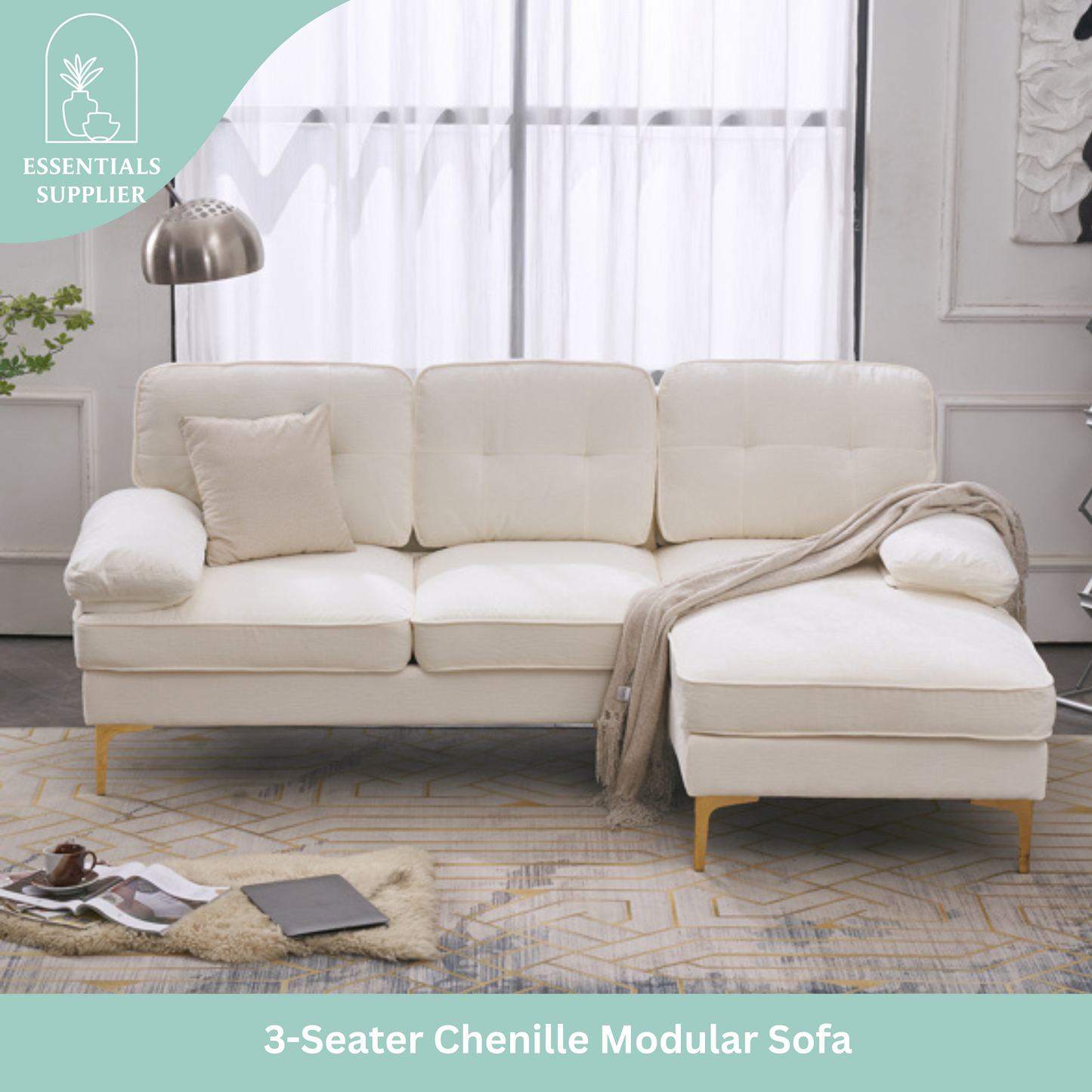 "Beige 3-Seater Modular Sofa – Simple, Stylish Indoor Seating"