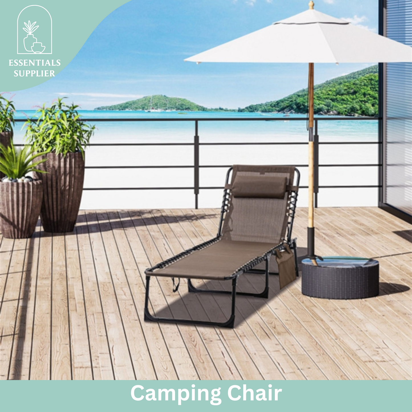 Brown Zero Gravity Folding Lounger with Side Pocket & Adjustable Backrest