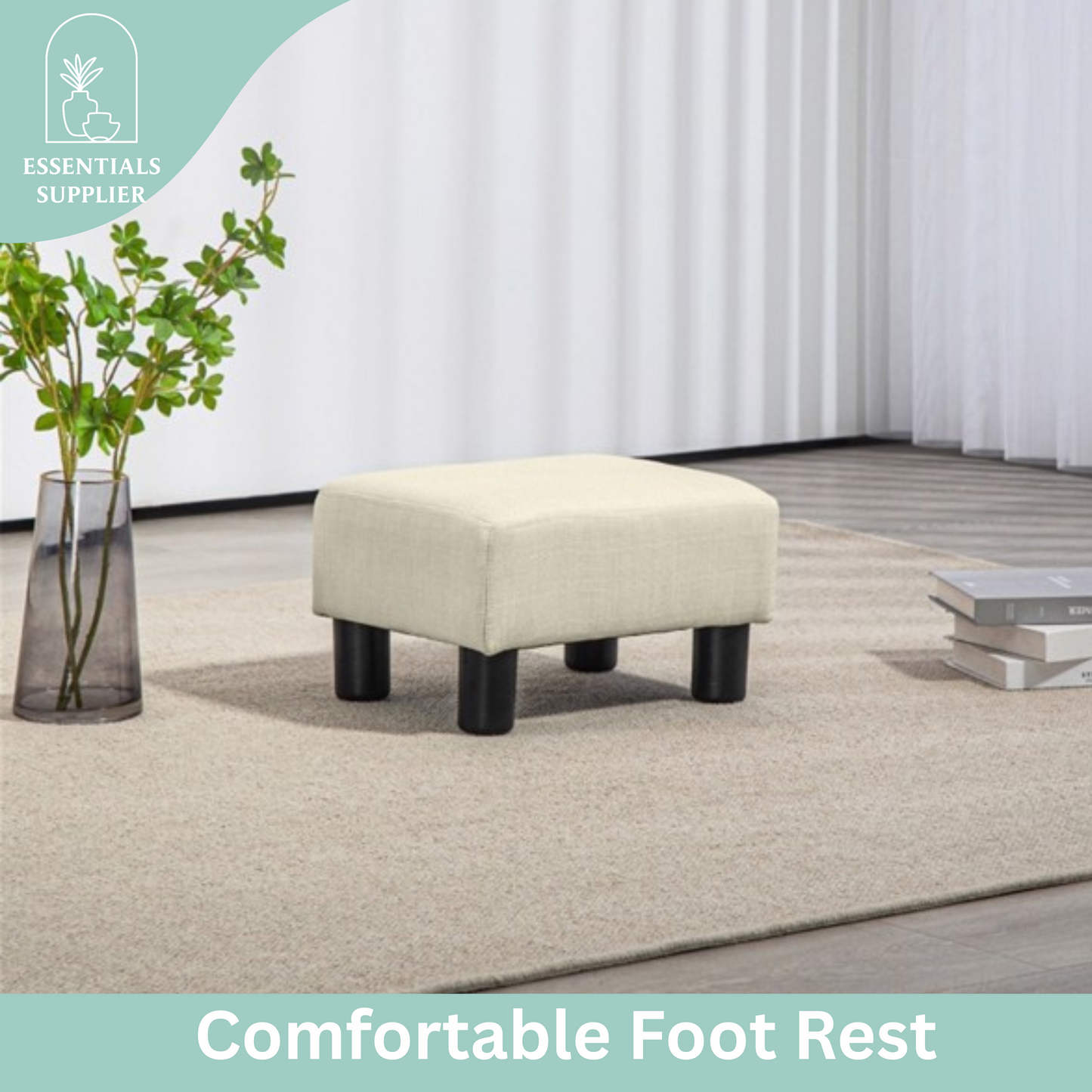 Linen Fabric Foot Rest Ottoman – Compact, Lightweight & Stylish