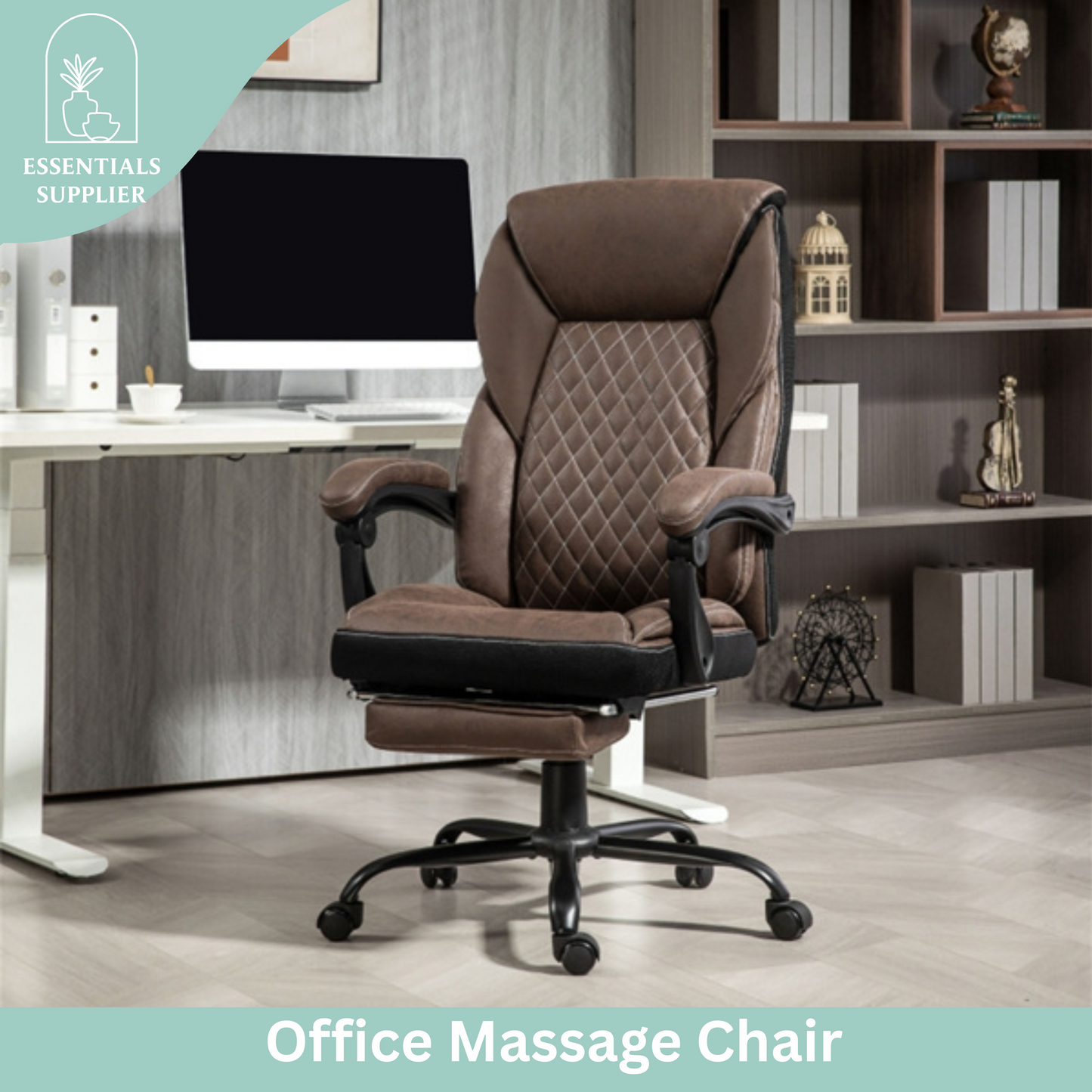 Dark Brown High-Back Reclining Office Chair with Footrest & Microfiber Upholstery