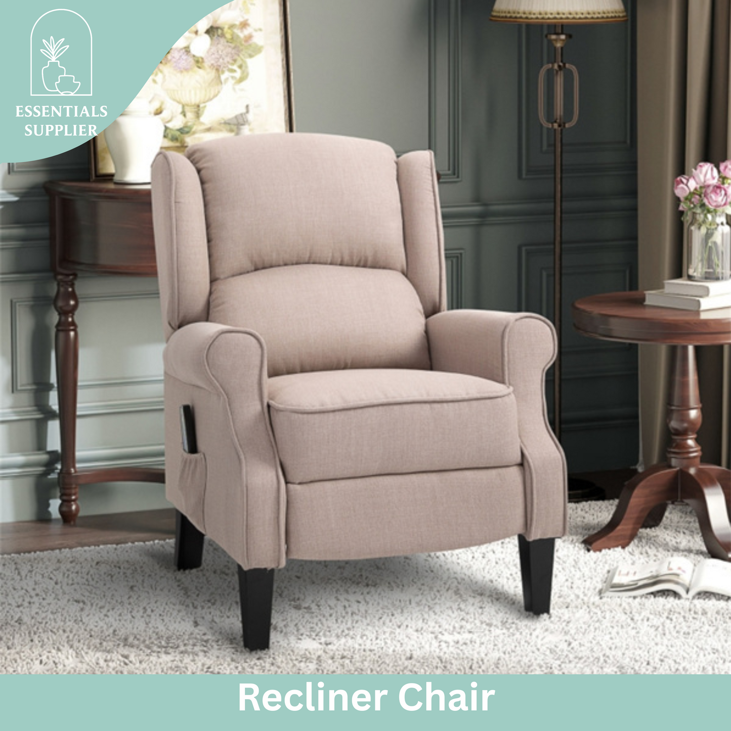 Heated Massage Recliner Chair with Lumbar Support – Manual Pushback, Beige