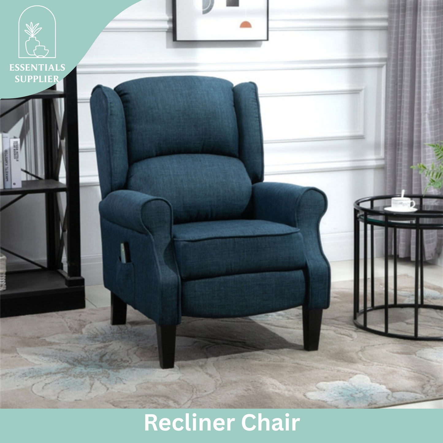 Heated Massage Recliner Chair with Lumbar Support – Manual Pushback, Blue
