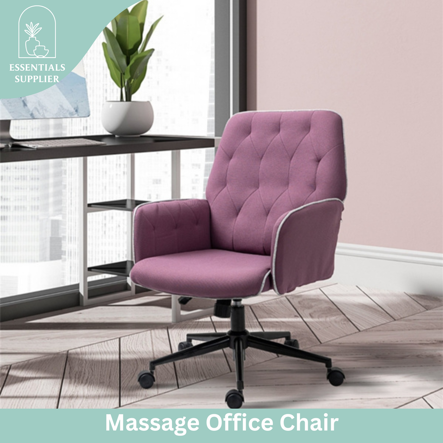 Purple Velvet Office Chair – Adjustable Height with Rocking Back & Armrests