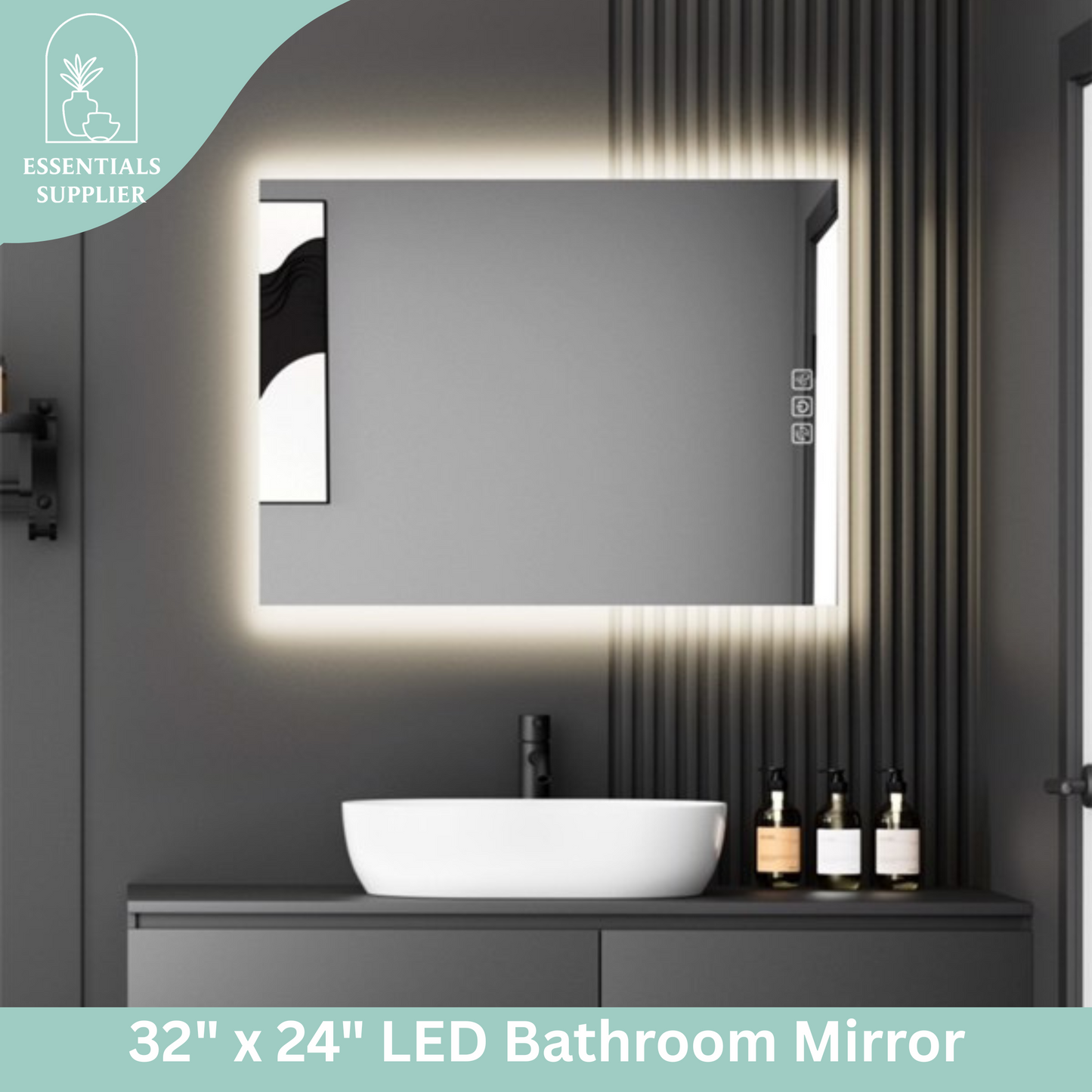 32" x 24" LED Bathroom Mirror with Defogger & Dimmable Backlight