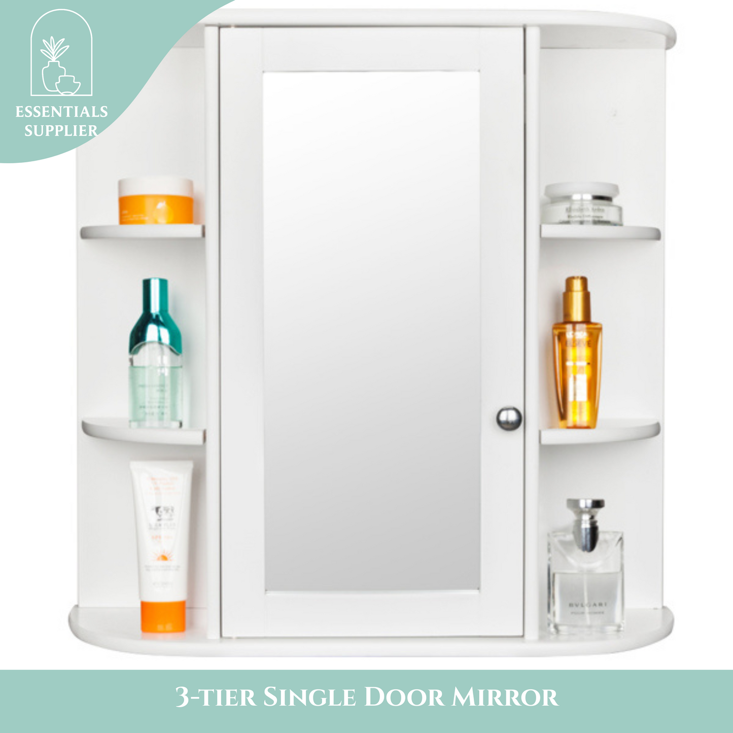 3-Tier Wall Mounted Bathroom Cabinet with Mirror Door, White Finish