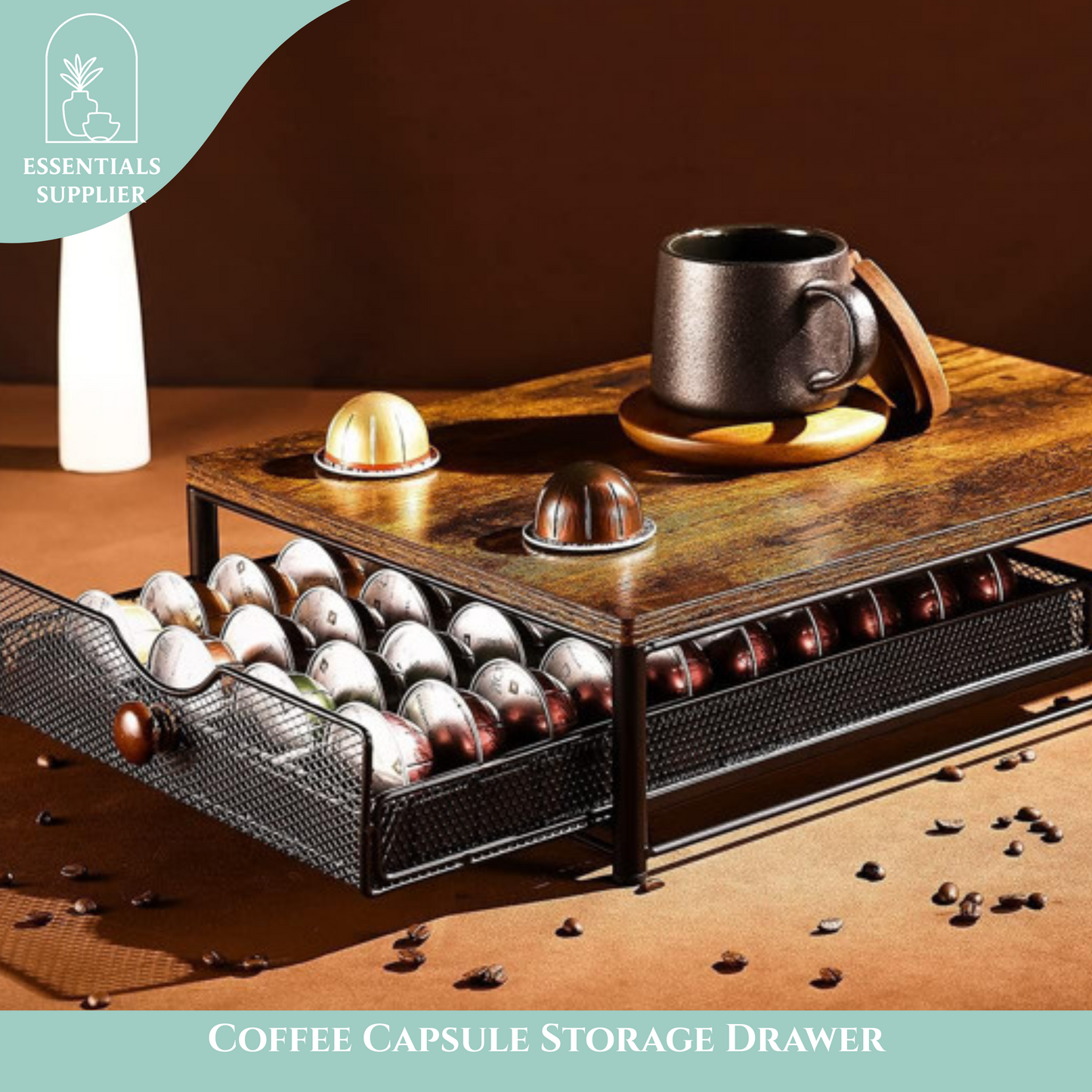 Coffee Pod Storage Drawer with Sliding Basket, Organizer for K-Cups & Maker