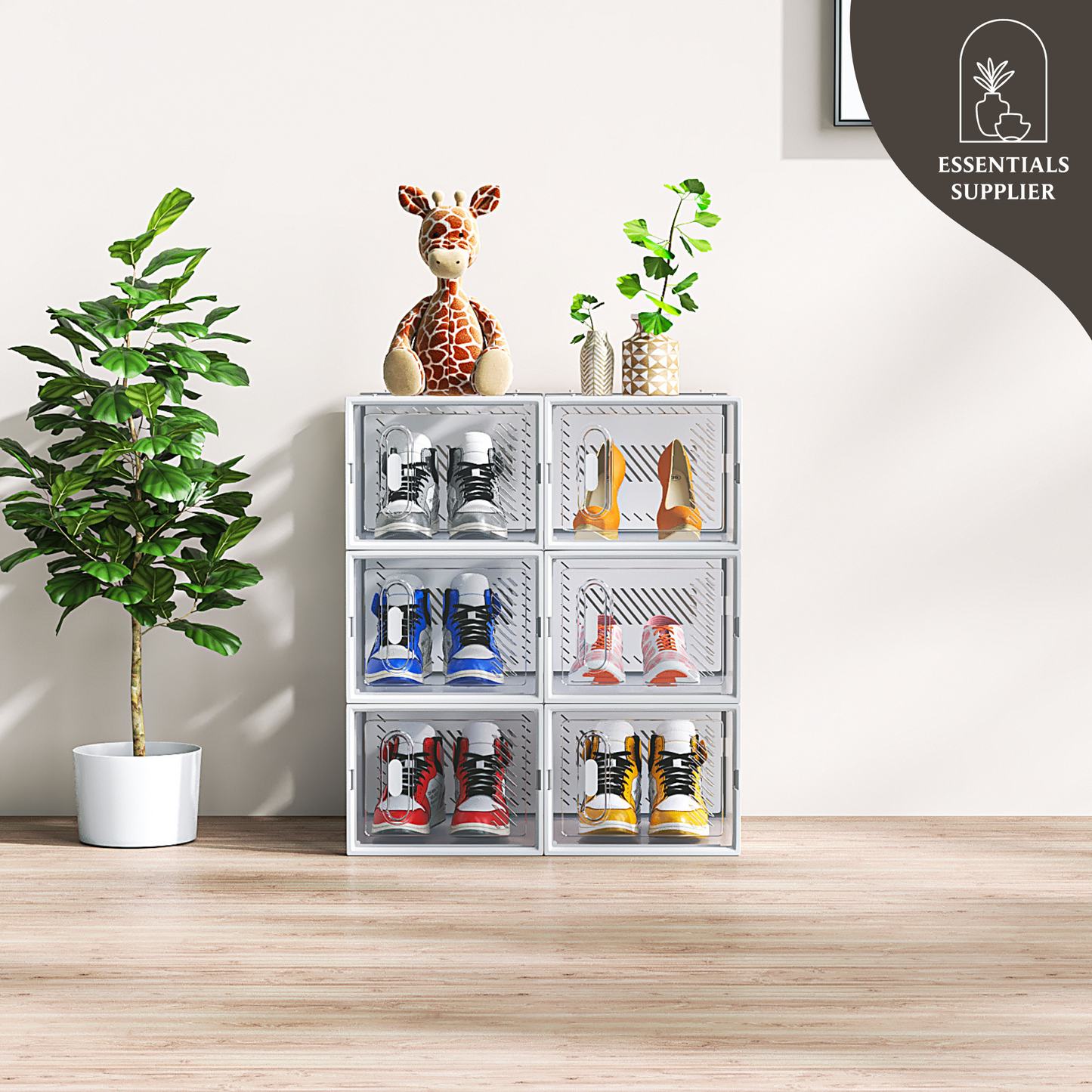 My Store  6-Pack White Plastic Mesh Shoe Boxes – 35x25x19cm Modular Storage Set