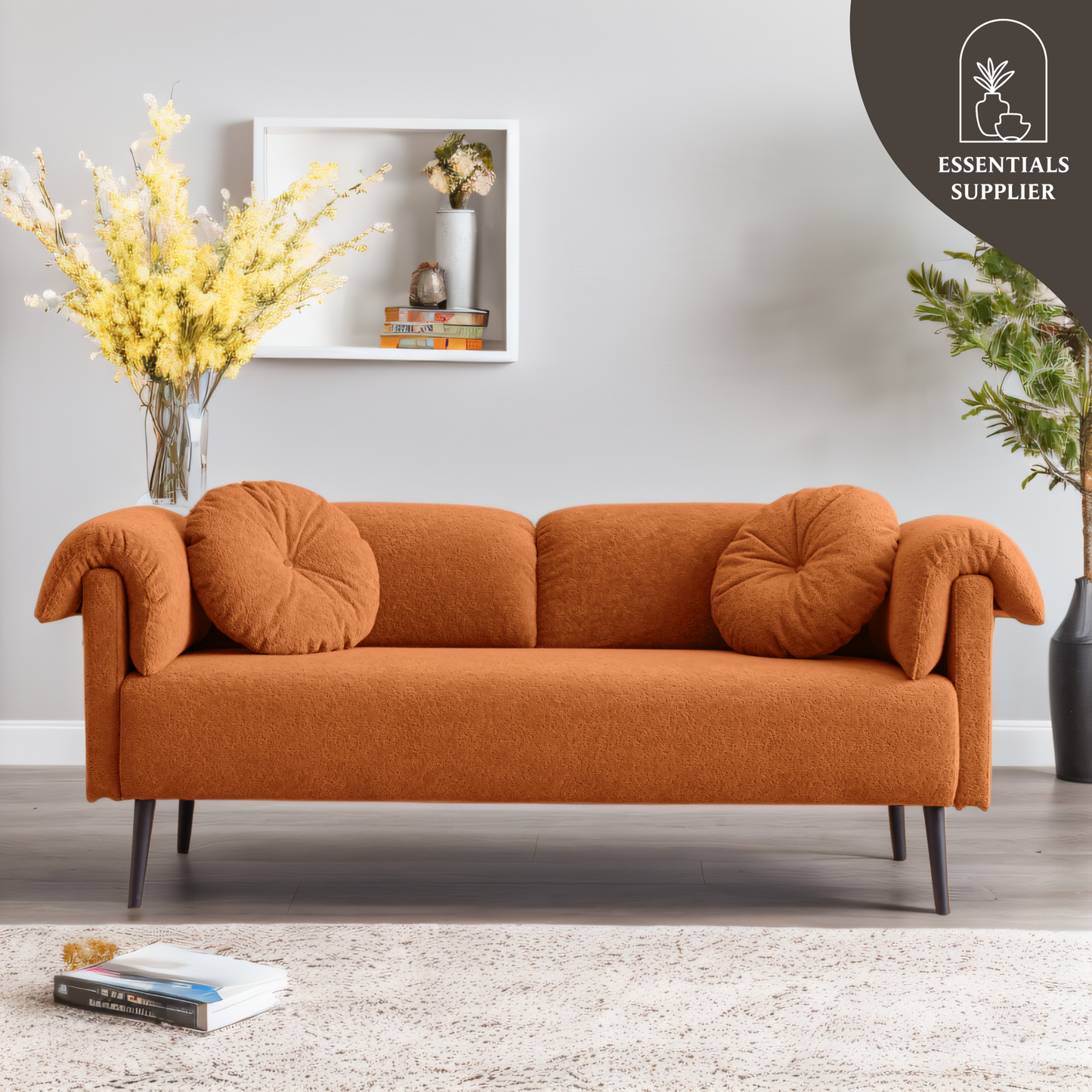 68.5" Modern Lamb Wool Sofa with Pillows for Small Living Spaces
