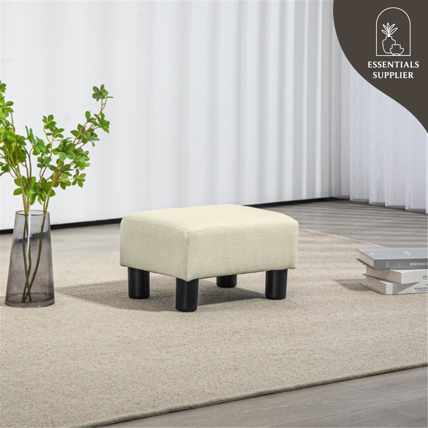 Linen Fabric Foot Rest Ottoman – Compact, Lightweight & Stylish