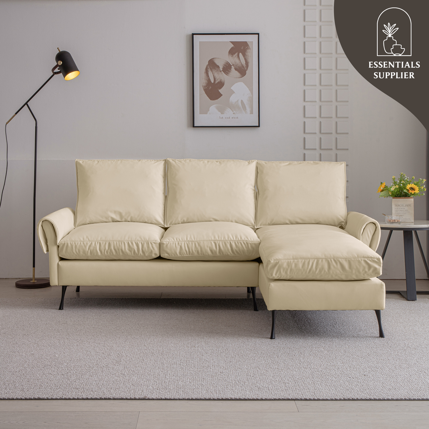 81" Modern L-Shaped Sofa with Reversible Chaise – Tech Leather Couch